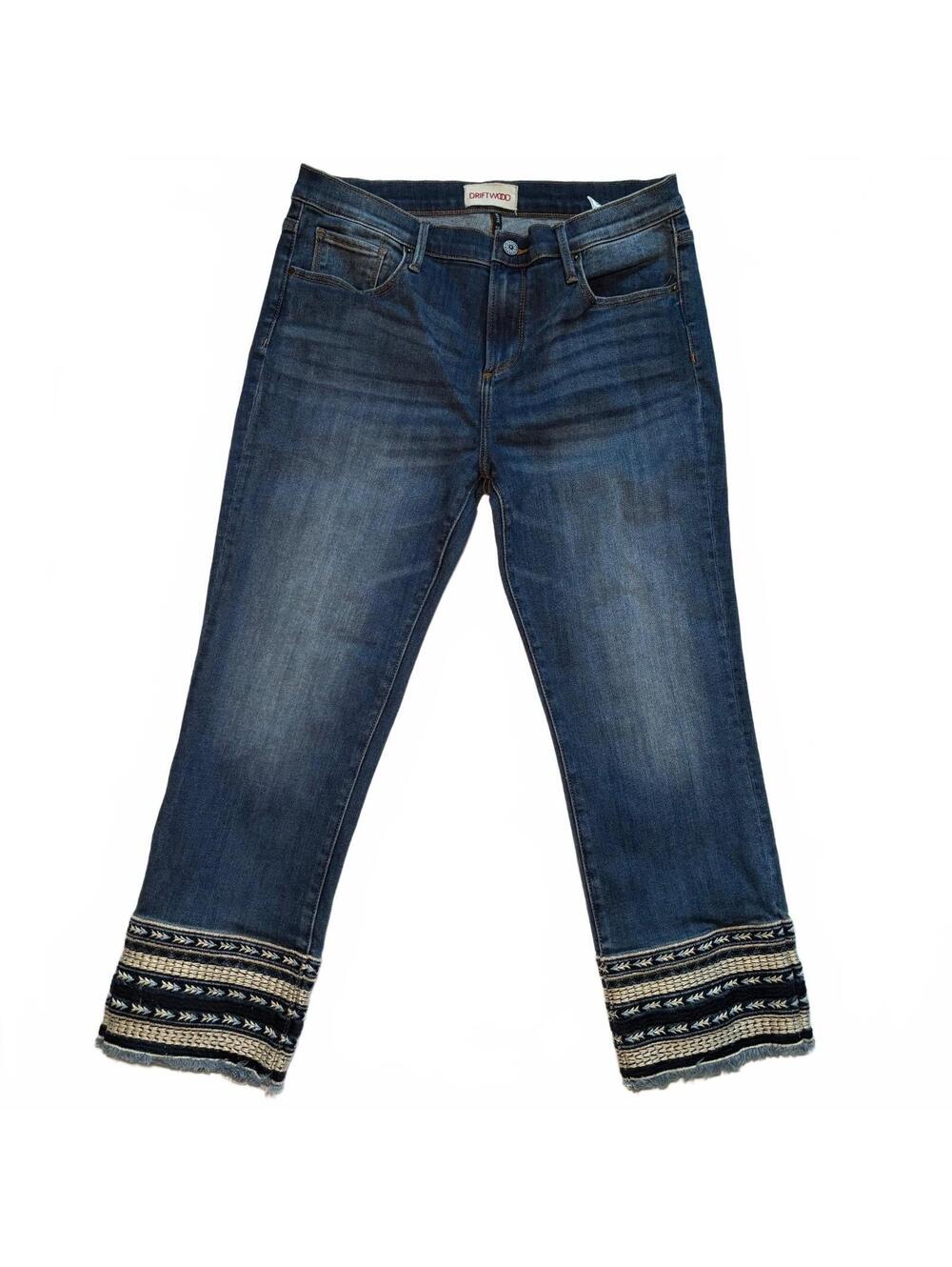 Driftwood Colette cropped jeans with embroidered cuff hems boho southwestern